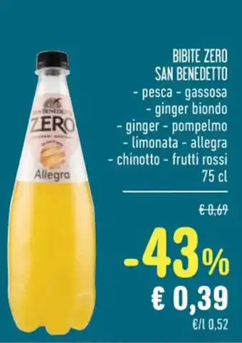 Spazio Conad BIBITE ZERO SAN BENEDETTO - pesca - gassosa - ginger biondo 75 cl offerta