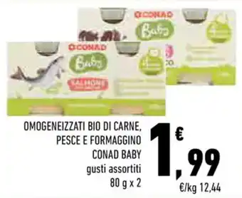 Conad OMOGENEIZZATI BIO DI CARNE, PESCE E FORMAGGINO CONAD BABY gusti assortiti 80 g x 2 offerta