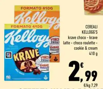 Conad CEREALI KELLOGG'S krave choco - krave latte - choco roulette - cookie & cream 410 g offerta