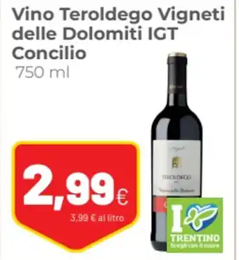 Coop Vino Teroldego Vigneti delle Dolomiti IGT Concilio 750 ml offerta
