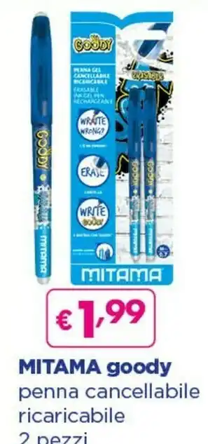 Acqua & Sapone Mitama Penna Cancellabile Blu Goody 2pz Penna In Gel Con Cappuccio offerta