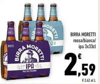Conad BIRRA MORETTI rossa/bianca/ ipa 3x33cl offerta