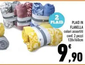 Conad PLAID IN FLANELLA colori assortiti conf. 2 pezzi 120x160cm offerta