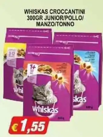 Maury's WHISKAS CROCCANTINI 300GR JUNIOR/POLLO/ MANZO/TONNO offerta