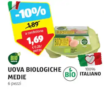 ALDI BIO natura UOVA BIOLOGICHE MEDIE 6 pezzi offerta