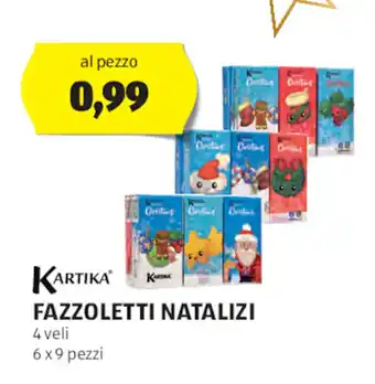 ALDI KARTIKA FAZZOLETTI NATALIZI 4 veli 6x9 pezzi offerta