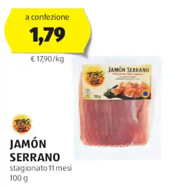 ALDI JAMÓN SERRANO stagionato 11 mesi 100 g offerta