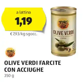 ALDI OLIVE VERDI FARCITE CON ACCIUGHE 350 g offerta