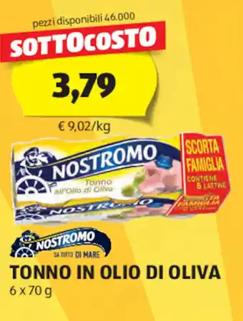 ALDI NOSTROMO TONNO IN OLIO DI OLIVA 6 x 70 g offerta
