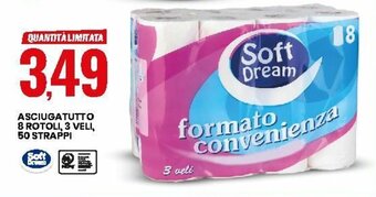 Eurospin Asciugatutto 8 Rotoli, 3 Veli, 50 Strappi offerta