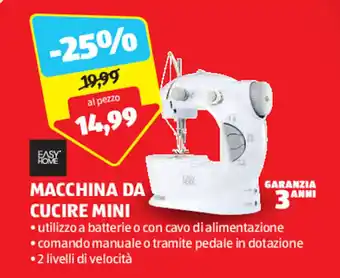 ALDI EASY HOME MACCHINA DA CUCIRE MINI offerta