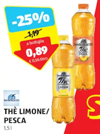ALDI SAN BENEDETTO THÈ LIMONE/ PESCA 1,5 l offerta