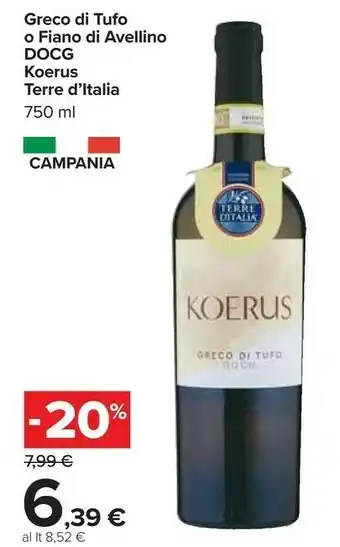 Carrefour Terre d'Italia Koerus Greco Di Tufo Docg offerta