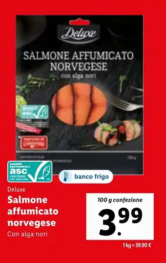 Lidl Deluxe Salmone affumicato norvegese 100 g offerta