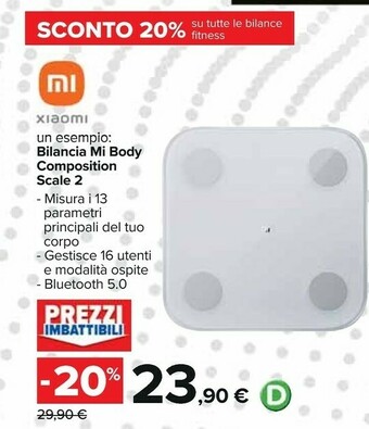 Carrefour Xiaomi Mi Body Composition Scale 2 Bilancia Pesapersone Elettronica Quadrato Trasparente, Bianco offerta
