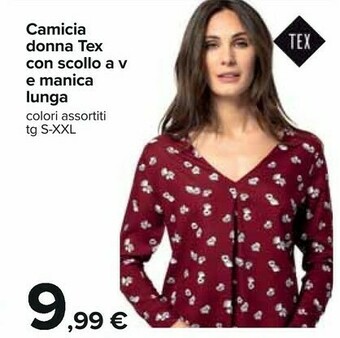 Carrefour Tex Camicia Donna Con Scollo A V E Manica Lunga offerta
