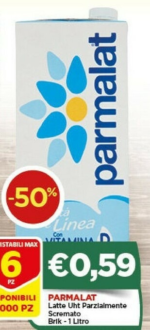 Crai Parmalat Latte Parzialmente Scremato UHT 1000 G(ml) offerta