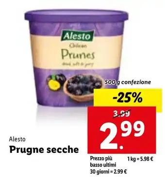 Lidl Alesto Prugne secche 500 g offerta