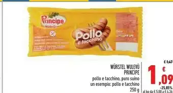 Conad Principe Wurstel Di Pollo E Tacchino Wulevù 250 G(ml) offerta