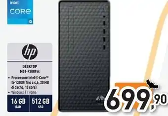 Unieuro Hp m01-f3009nl pc mini tower intel core i5 i5-13400 16 gb ddr4-sdram 512 gb ssd windows 11 home nero offerta