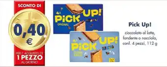 Esselunga Pick Up! cioccolato al latte, fondente o nocciola, conf. 4 pezzi, 112 g offerta