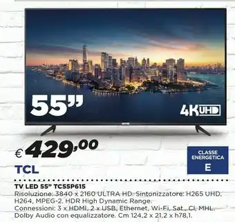 Coop TCL 55P615 TV 139,7 Cm (55") 4K Ultra HD Smart TV Wi-Fi Nero offerta