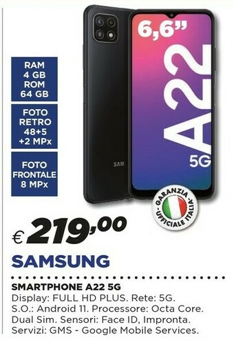Coop Samsung Galaxy A22 5G 6.6" 64 GB Espandibile Gray offerta