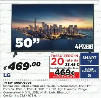 Coop LG 50UP75006LF TV 127 Cm (50") 4K Ultra HD Smart TV Wi-Fi Nero offerta