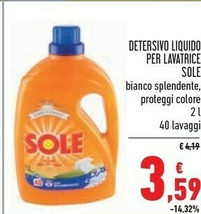Conad Sole Detersivo Liquido Per Lavatrice offerta
