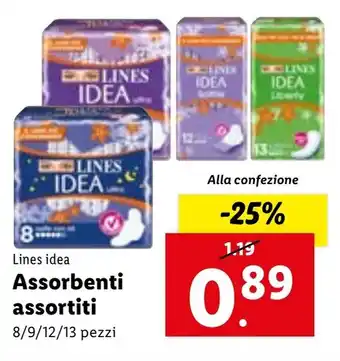 Lidl Lines idea Assorbenti assortiti 8/9/12/13 pezzi offerta