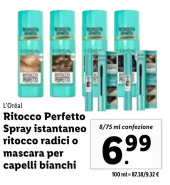 Lidl L'Oréal Ritocco Perfetto Spray istantaneo ritocco radici o mascara per capelli bianchi 8/75 ml offerta