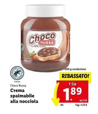 Lidl Choco Nussa Crema spalmabile alla nocciola 400 g offerta