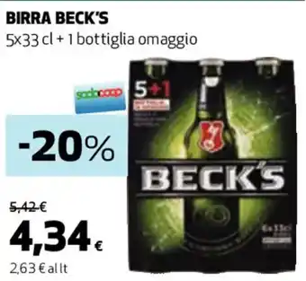 Coop BIRRA BECK'S 5x33 cl + 1 bottiglia omaggio offerta