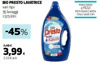 Coop BIO PRESTO LAVATRICE vari tipi 35 lavaggi 1.575 litri offerta