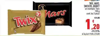 Conad TWIX, MARS, SNICKERS, BOUNTY un esempio: Twix 150 g conf. da 3 pezzi offerta