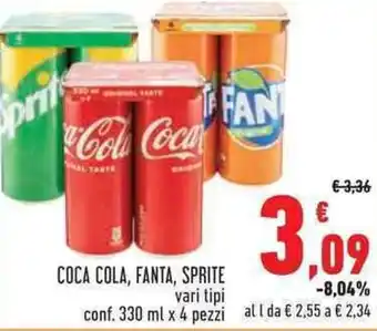Conad COCA COLA, FANTA, SPRITE vari tipi conf. 330 ml x 4 pezzi offerta
