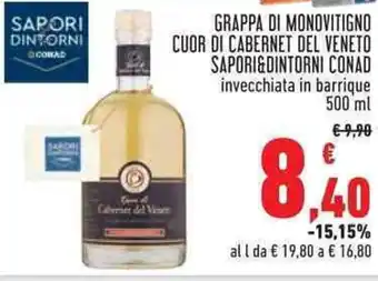 Conad GRAPPA DI MONOVITIGNO CUOR DI CABERNET DEL VENETO SAPORI&DINTORNI CONAD 500 ml offerta