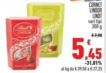 Conad CORNET LINDOR LINDT vari tipi 200 g offerta