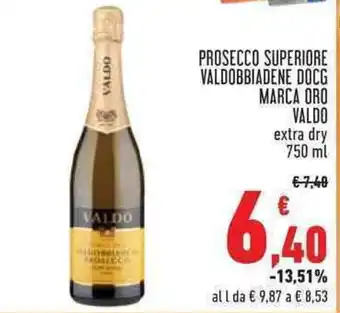 Conad PROSECCO SUPERIORE VALDOBBIADENE DOCG MARCA ORO VALDO extra dry 750 ml offerta