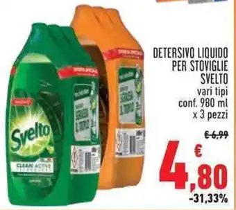 Conad DETERSIVO LIQUIDO PER STOVIGLIE SVELTO vari tipi conf. 980 ml x 3 pezzi offerta