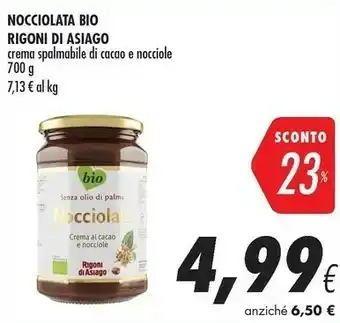 Coop Rigoni Di Asiago Nocciolata Crema Di Cacao E Nocciole Biologico 700 G(ml) offerta
