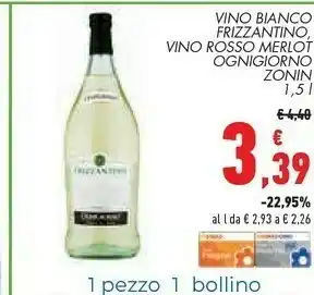 Conad Frizzantino Vino Bianco/ Vino Rosso Merlot Ognigiorno Zonin offerta