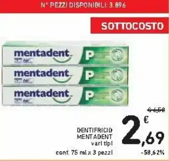 Spazio Conad Mentadent Dentifricio 75ml x 3 pezzi offerta