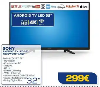 Euronics SONY ANDROID TV LED 32" KD32W800P1AEP offerta