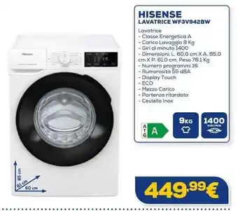 Euronics HISENSE LAVATRICE WF3V942BW offerta