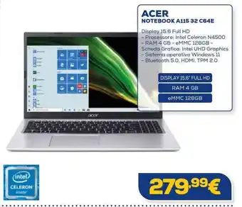 Euronics ACER NOTEBOOK A115 32 C64E offerta