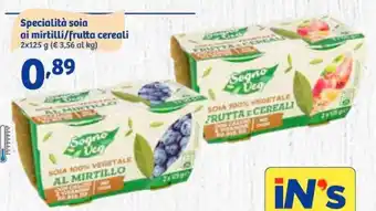 In'S Mercato Specialità soia ai mirtilli/frutta cereali 2x125 g offerta