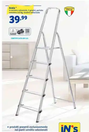 In'S Mercato Scala in acciaio e alluminio, 5 gradini, portata massima 150 kg. Gradini antiscivolo offerta