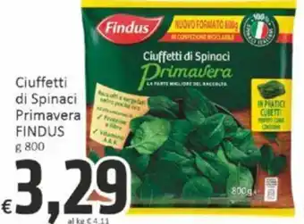 Paghi Poco Ciuffetti di Spinaci Primavera FINDUS g 800 offerta