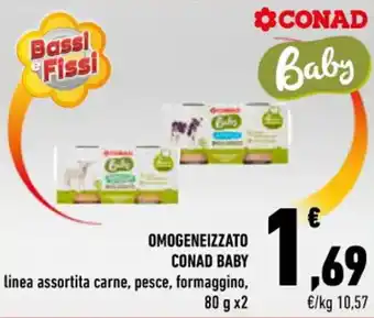 Conad OMOGENEIZZATO CONAD BABY linea assortita carne, pesce, formaggino, 80 g x2 offerta